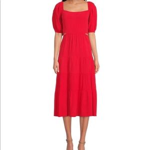 NEVER WORN! Square Neck Short Sleeve Cut-Out Side Waist Back Detail Midi Dress